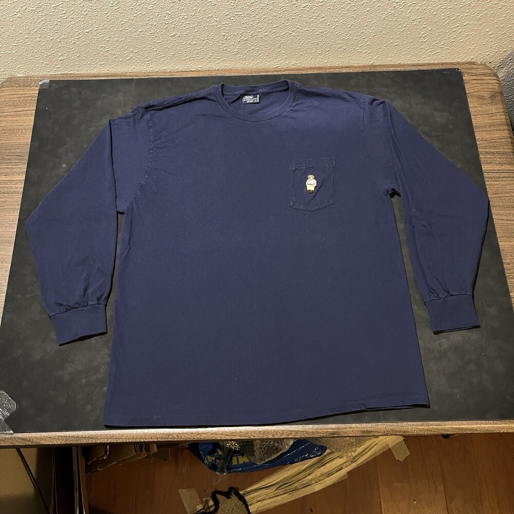 Vintage Polo Bear Ralph Lauren Polo Selvedge Shirt Men USA Made 90s Crewneck 80s